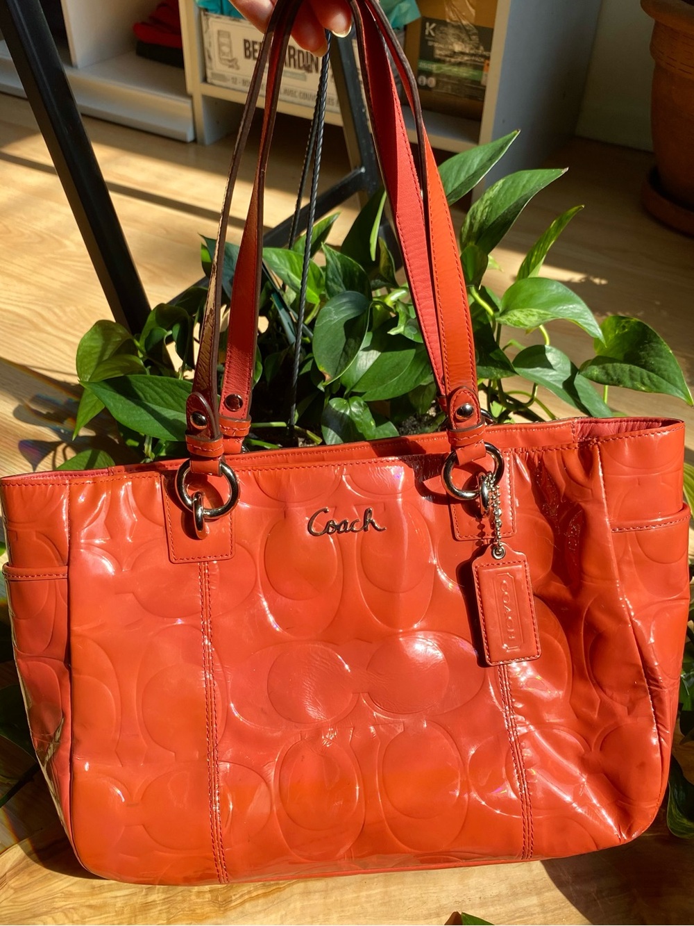 🍂🍁 Vintage Coach Patent Leather Tote in Orange Y2K Fall Autumn Luxury Handbag